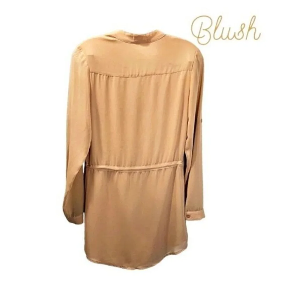 BLUSH Women's V- Neck Long sleeve Tie Waist Hi Lo‎ Hem Dress